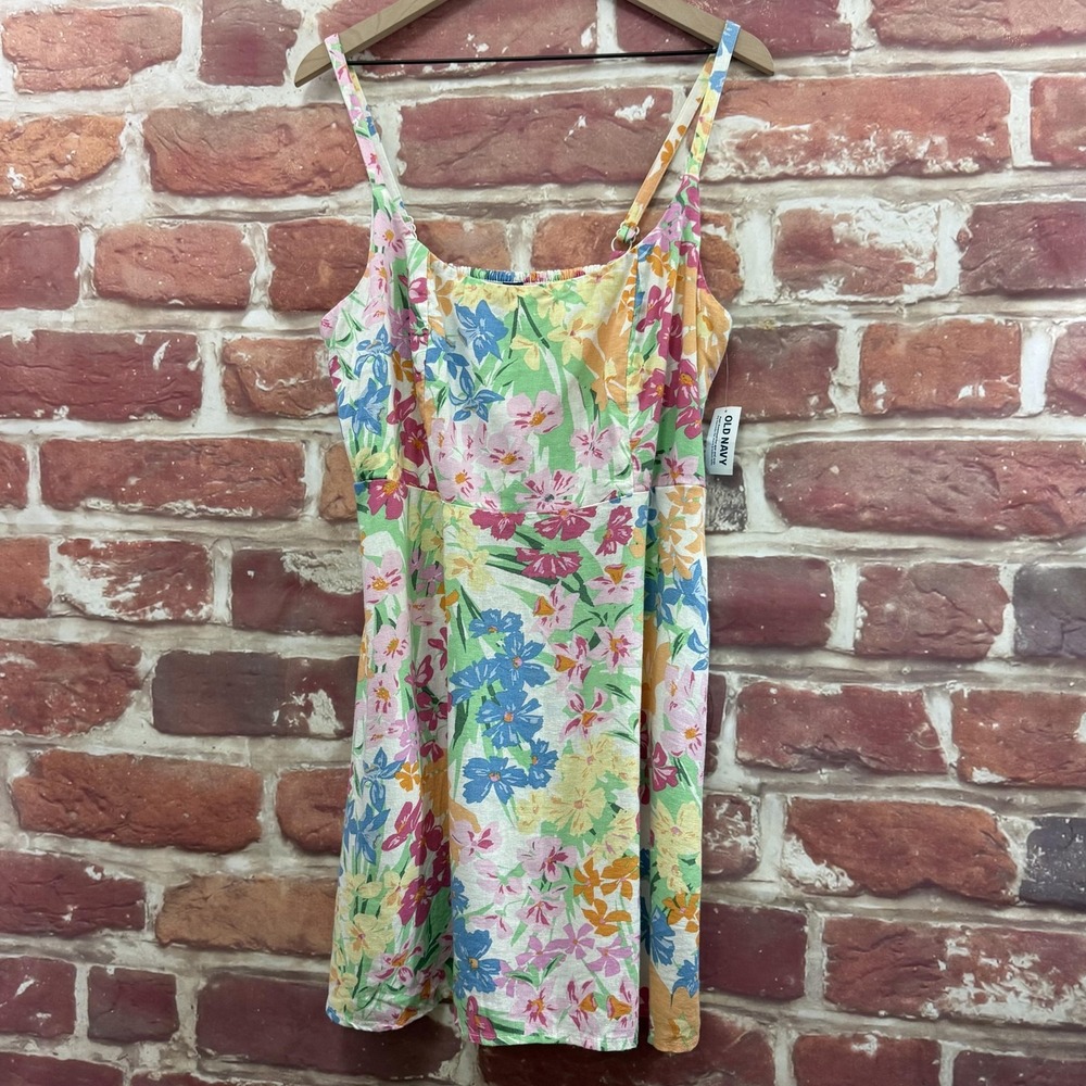 Old Navy Dress Women's L Petite Multicolor Garden Floral Linen Blend Sundress - Picture 3 of 11